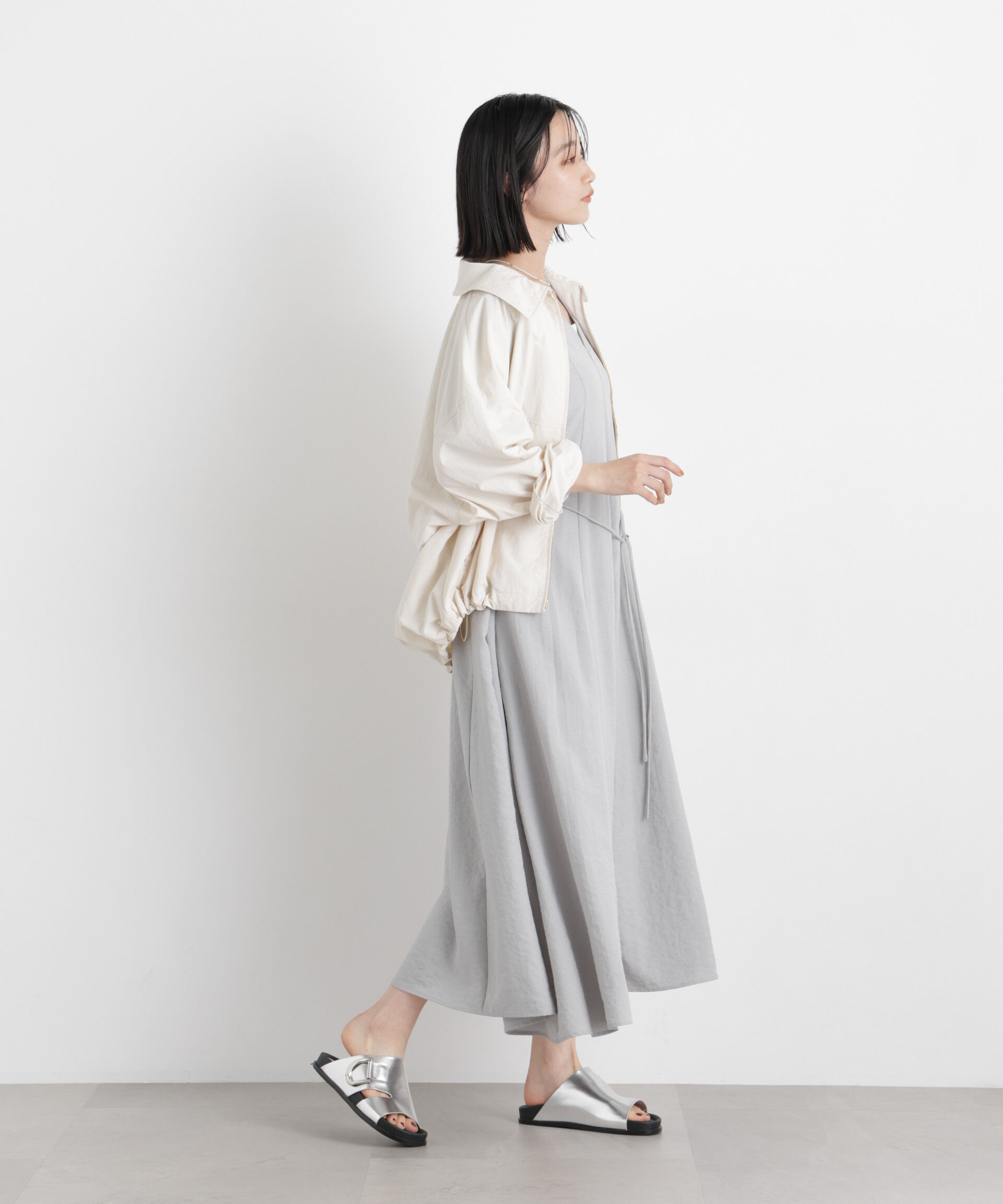 nano･universe「タンブラーブッチャーフレアスリーブワンピース」|ワンピース|L.グレー1