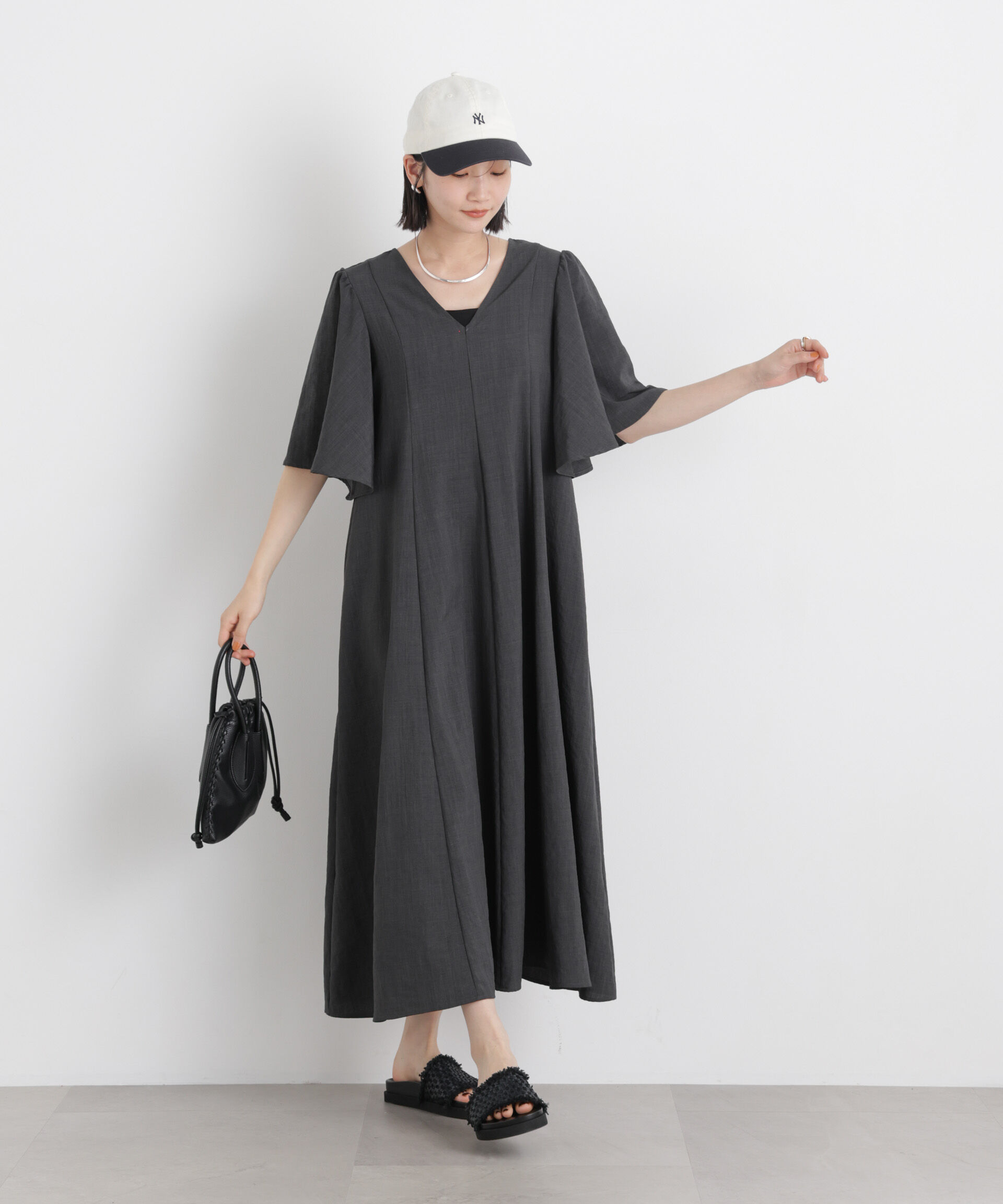 nano･universe「タンブラーブッチャーフレアスリーブワンピース」|ワンピース|チャコール3