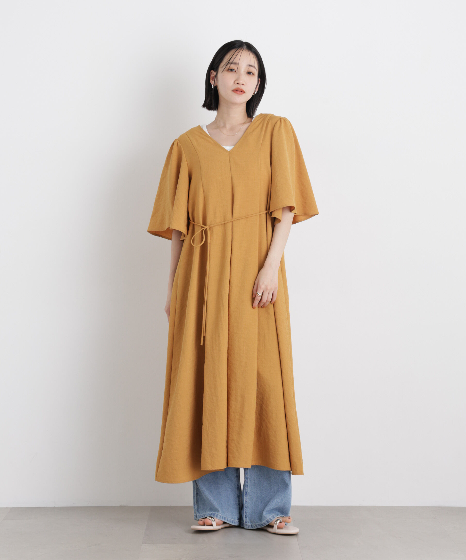 nano･universe「タンブラーブッチャーフレアスリーブワンピース」|ワンピース|キャメル4