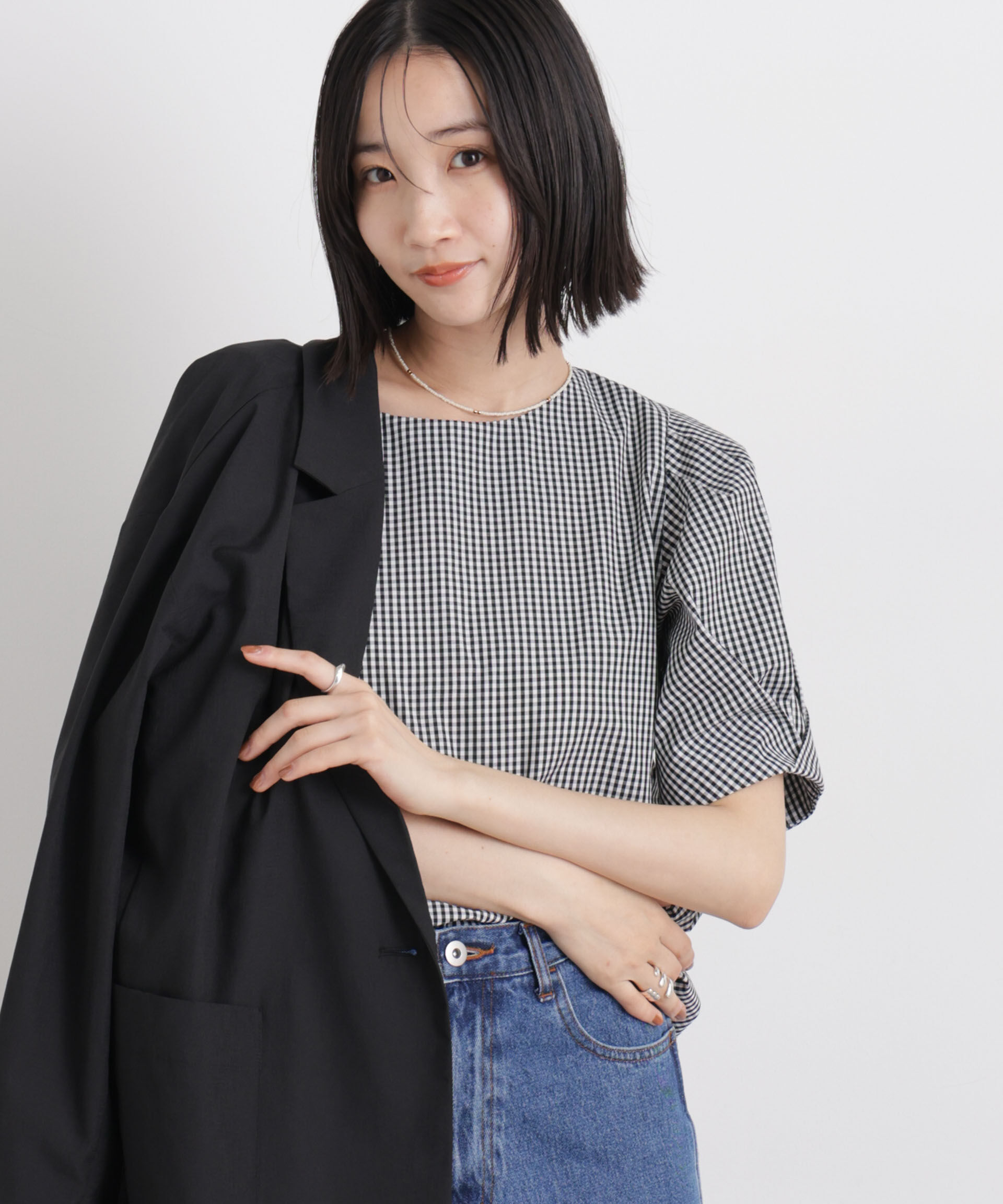 nano･universe「変形スリーブプルオーバーブラウス」|シャツ・ブラウス|ブラック