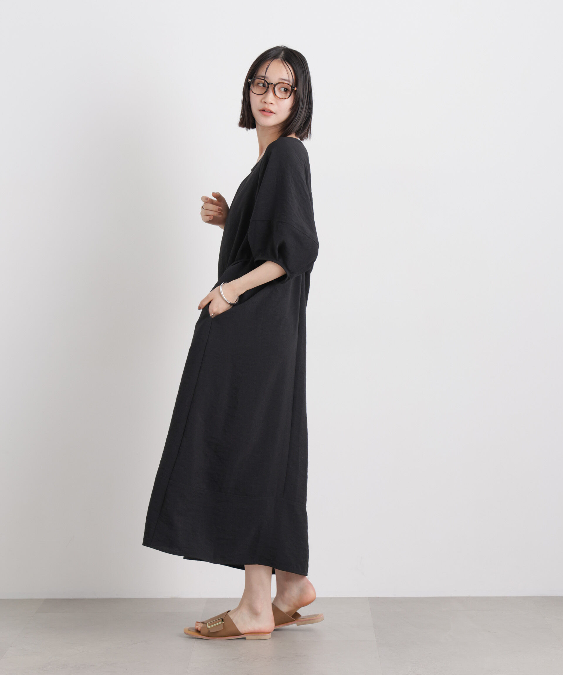 nano･universe「多機能リネンライク前後2wayランタンスリーブワンピース」|ワンピース|