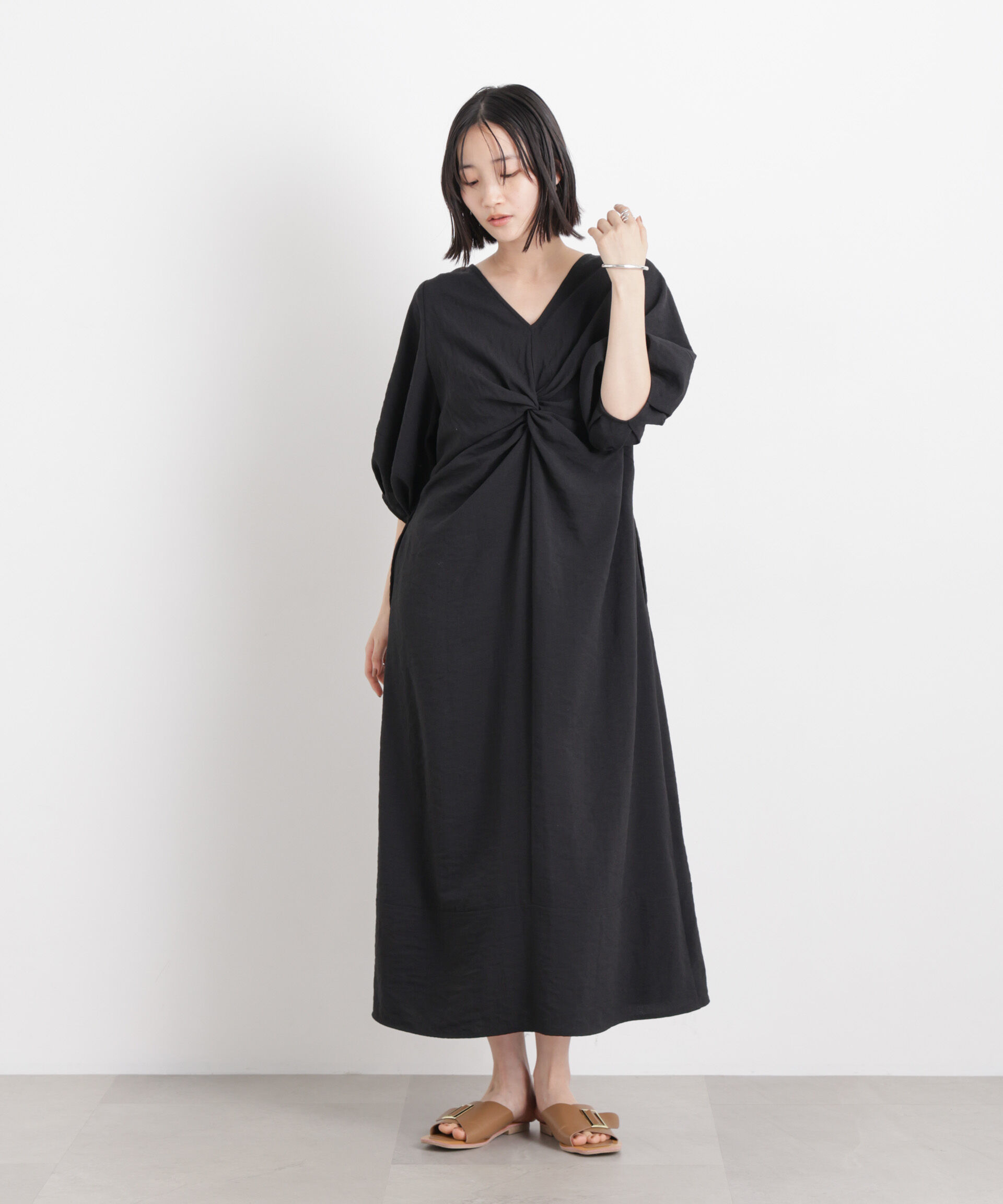 nano･universe「多機能リネンライク前後2wayランタンスリーブワンピース」|ワンピース|