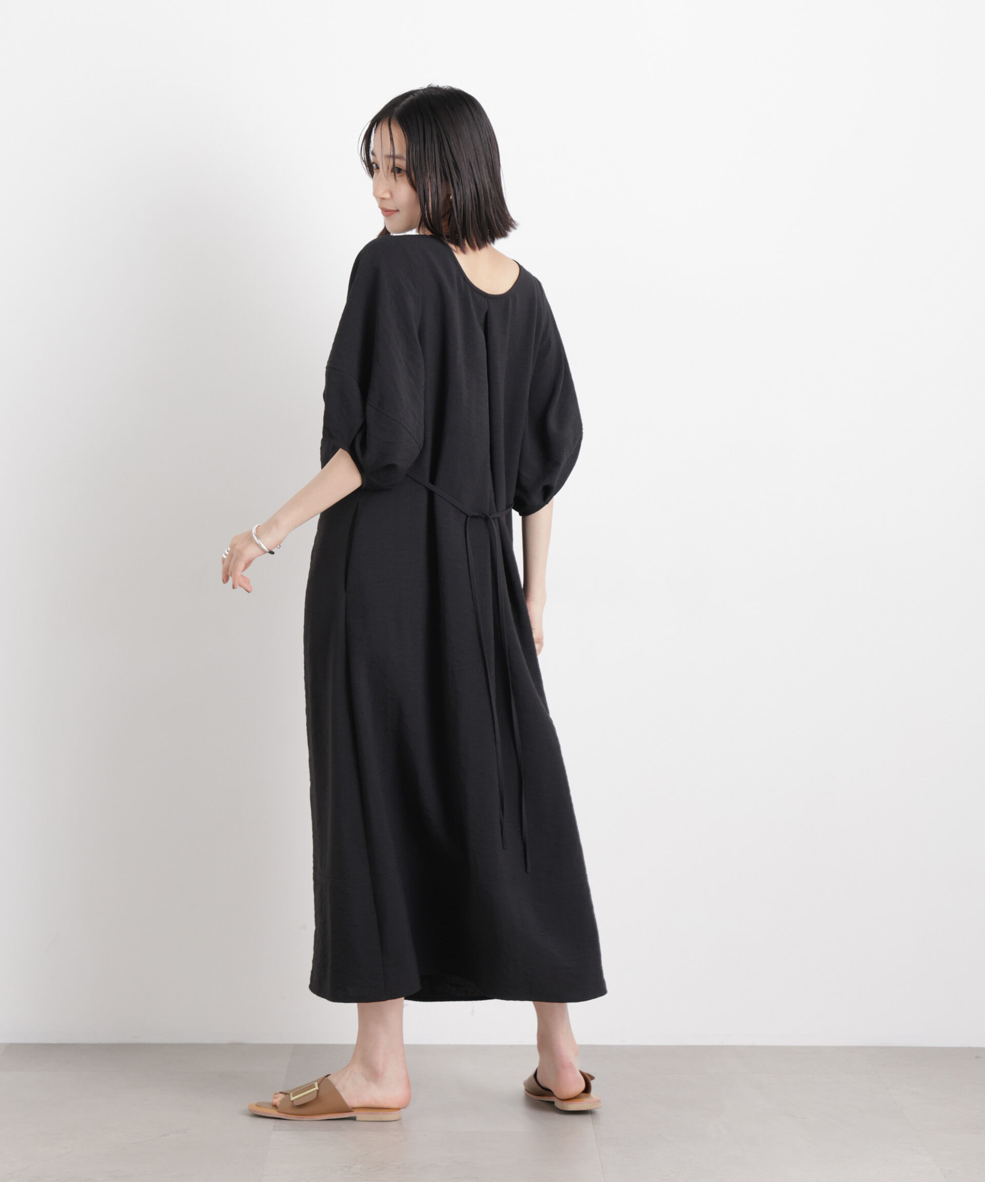 nano･universe「多機能リネンライク前後2wayランタンスリーブワンピース」|ワンピース|