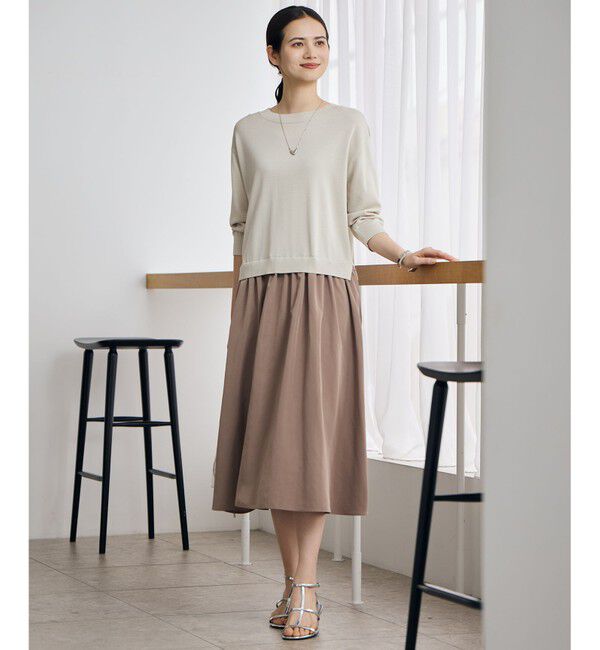 自由区「【人気異素材コンビの最新作・前後着用可】タフタコンビ ワンピース」|ワンピース|