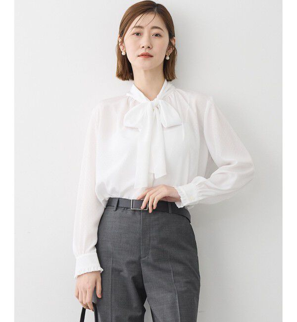 23区「【洗える】ドットドビーデシン ブラウス」|シャツ・ブラウス|ホワイト系