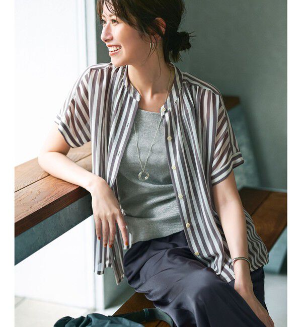23区「【WEB&一部店舗限定/洗える】ストライププリント シフォン ブラウス」|シャツ・ブラウス|ﾀﾞｰｸﾌﾞ