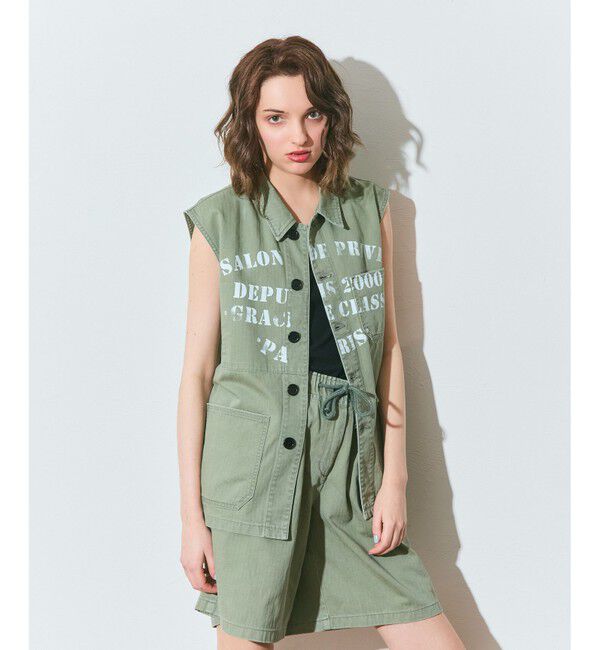 Grace Class「ヘリンボーンツイルジレ」|ベスト・ジレ|カーキ