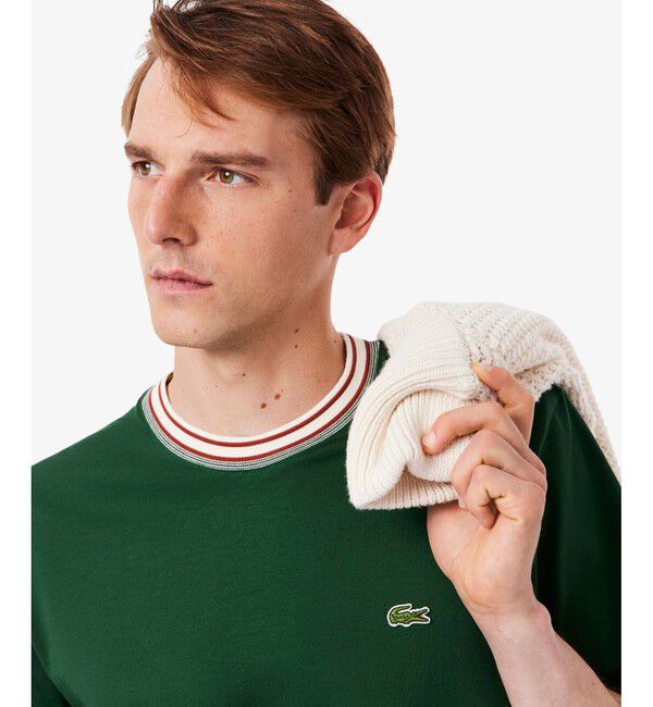 LACOSTE「ボーダーリブネックフレンチメイドTシャツ」|Tシャツ・カットソー|