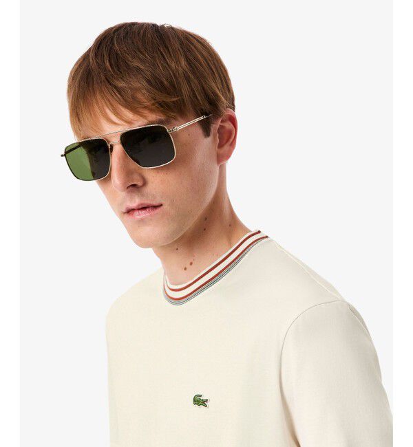LACOSTE「ボーダーリブネックフレンチメイドTシャツ」|Tシャツ・カットソー|