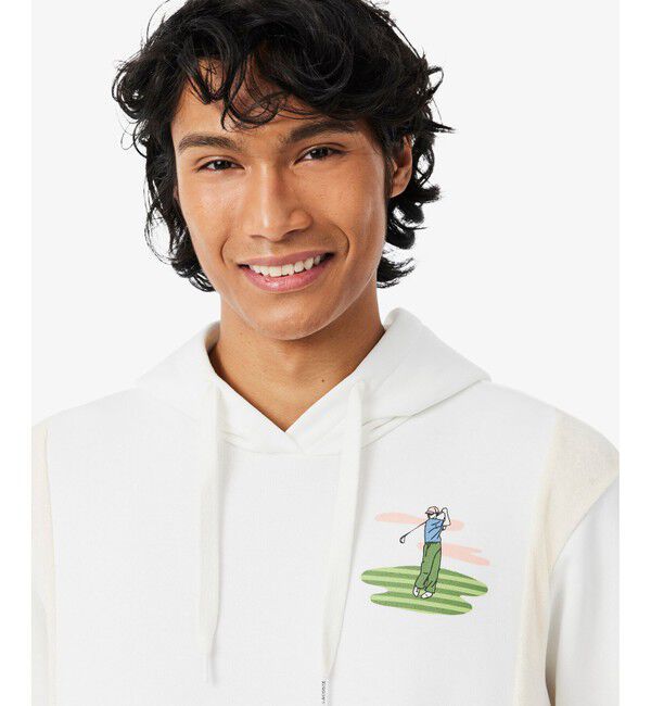 LACOSTE「フリース切り替えゴルフプリントフーディー」|パーカー|