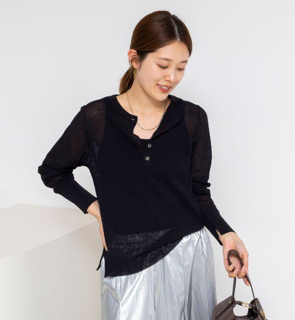 NOLLEY'S「《手洗い可能》ギマポリコットンワッフルヘンリーネックプルオーバー」|ニット・セーター|