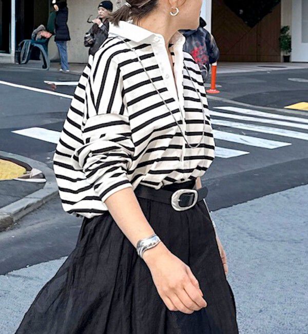 Rie Miller「ウォッシャブルBIGシルエットラガーシャツ」|Tシャツ・カットソー|ブラック・グレー系3