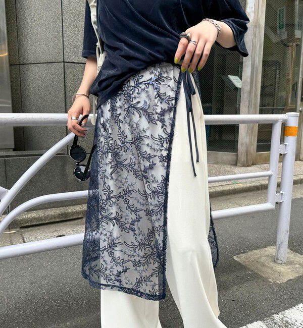 fredy emue「キラキラレイヤードラップスカート」|スカート|ネイビー