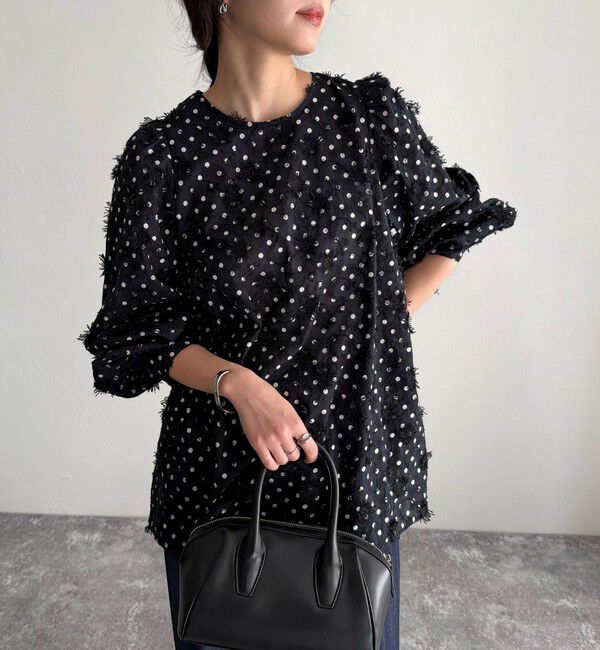 fredy emue「3D刺繍ドットチュニックブラウス」|シャツ・ブラウス|ブラック系その他