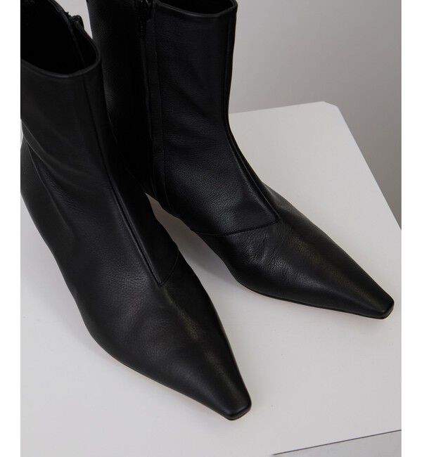 SALON adam et rope'「【W S（ドゥーブル）】ポインテッドトゥ レザーヒールショートブーツ」|ロングブーツ|