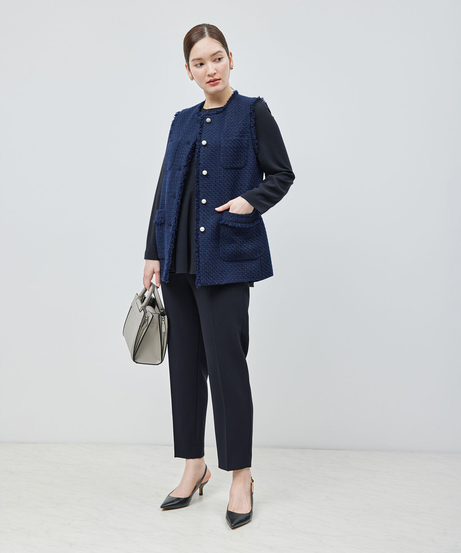 ROPE「トリアセテートダブルクロス サイドゴムテーパードパンツ【セレモニー/通勤対応】【洗える】」|その他|