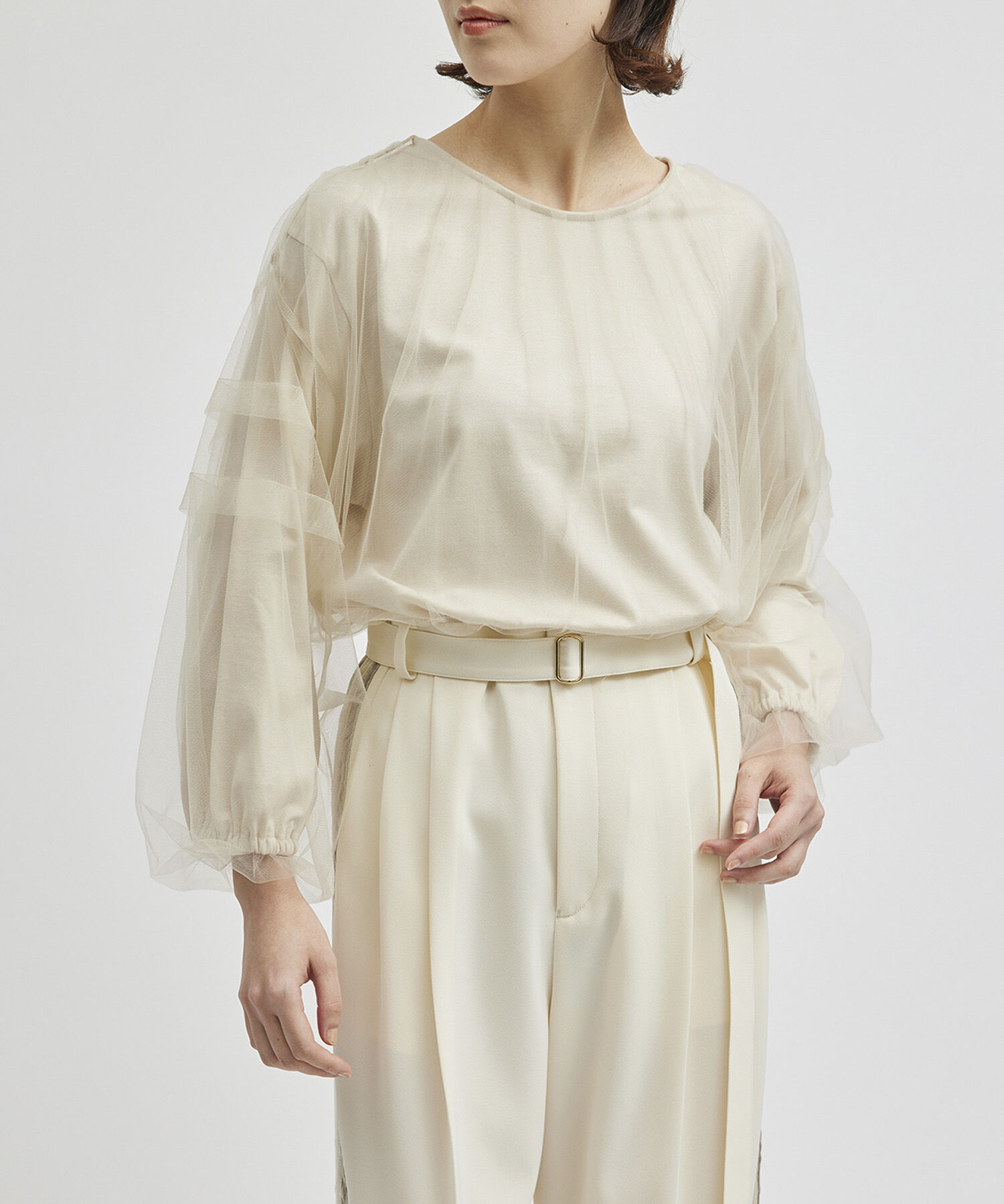 ROPE「チュールレイヤードブラウスライクカットソー」|Tシャツ・カットソー|