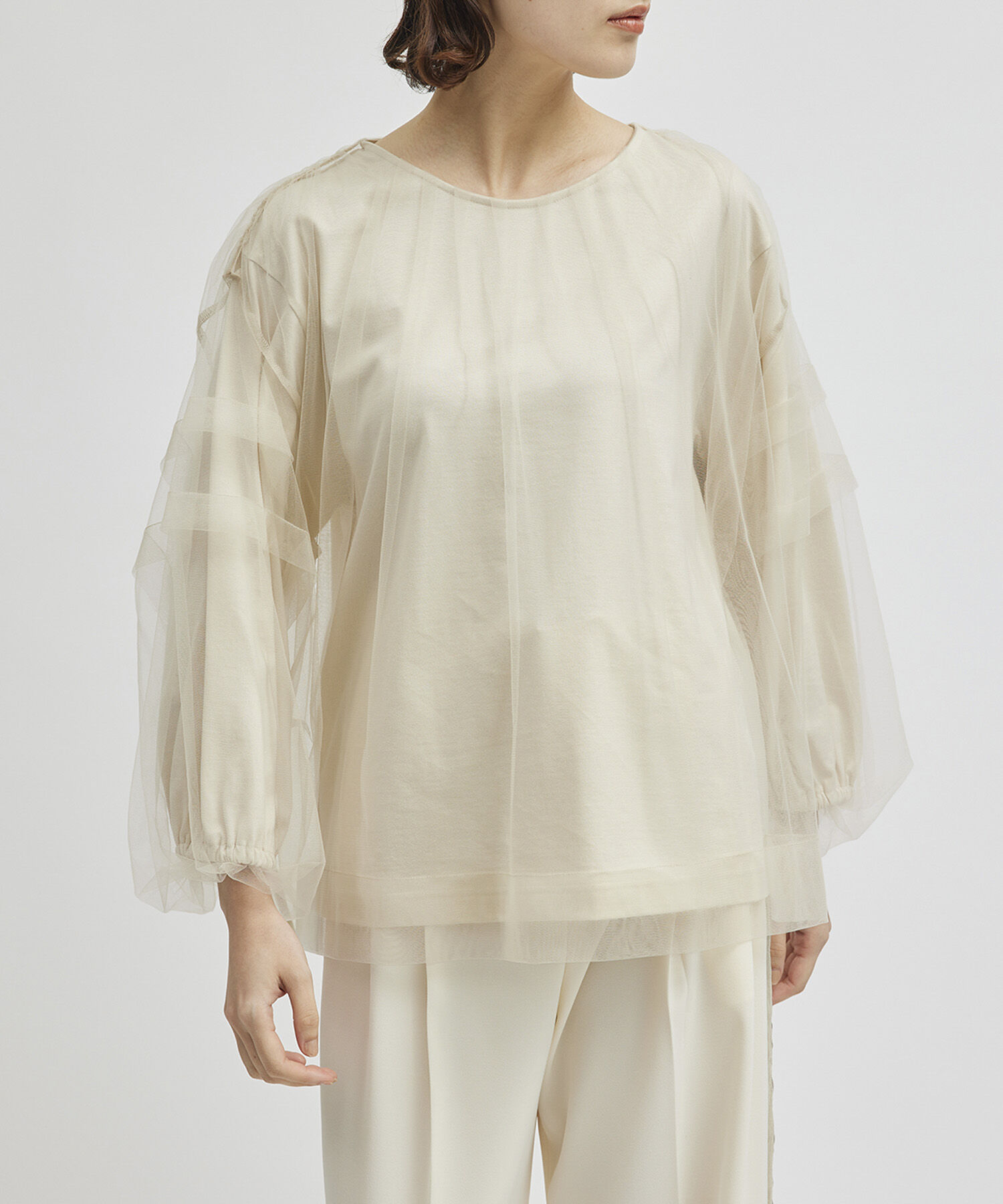 ROPE「チュールレイヤードブラウスライクカットソー」|Tシャツ・カットソー|
