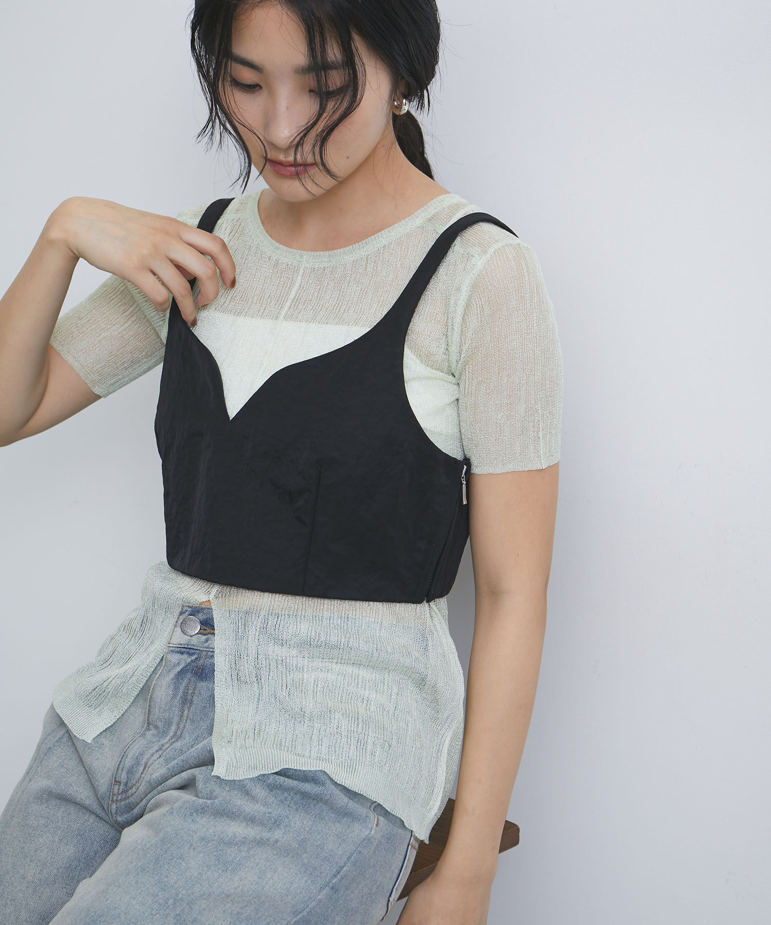 VIS「【セットアップ対応】ナイロンビスチェ【洗える】」|キャミソール|