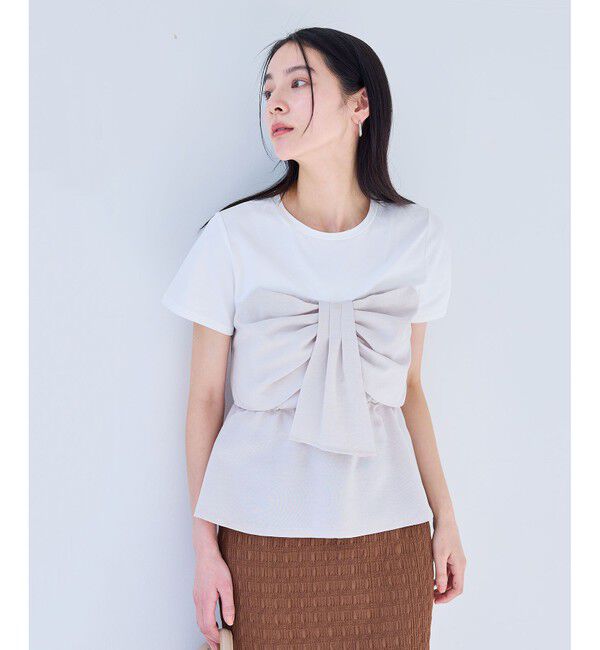 VIS「【新色追加】【美easy】ねじりリボンTシャツドッキングプルオーバー【接触冷感/洗える】」|Tシャツ・カットソー|