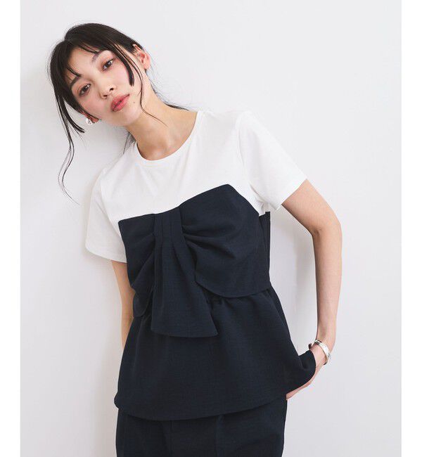 VIS「【新色追加】【美easy】ねじりリボンTシャツドッキングプルオーバー【接触冷感/洗える】」|Tシャツ・カットソー|