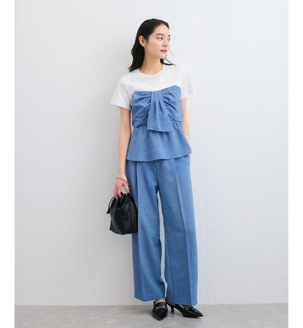 VIS「【新色追加】【美easy】ねじりリボンTシャツドッキングプルオーバー【接触冷感/洗える】」|Tシャツ・カットソー|