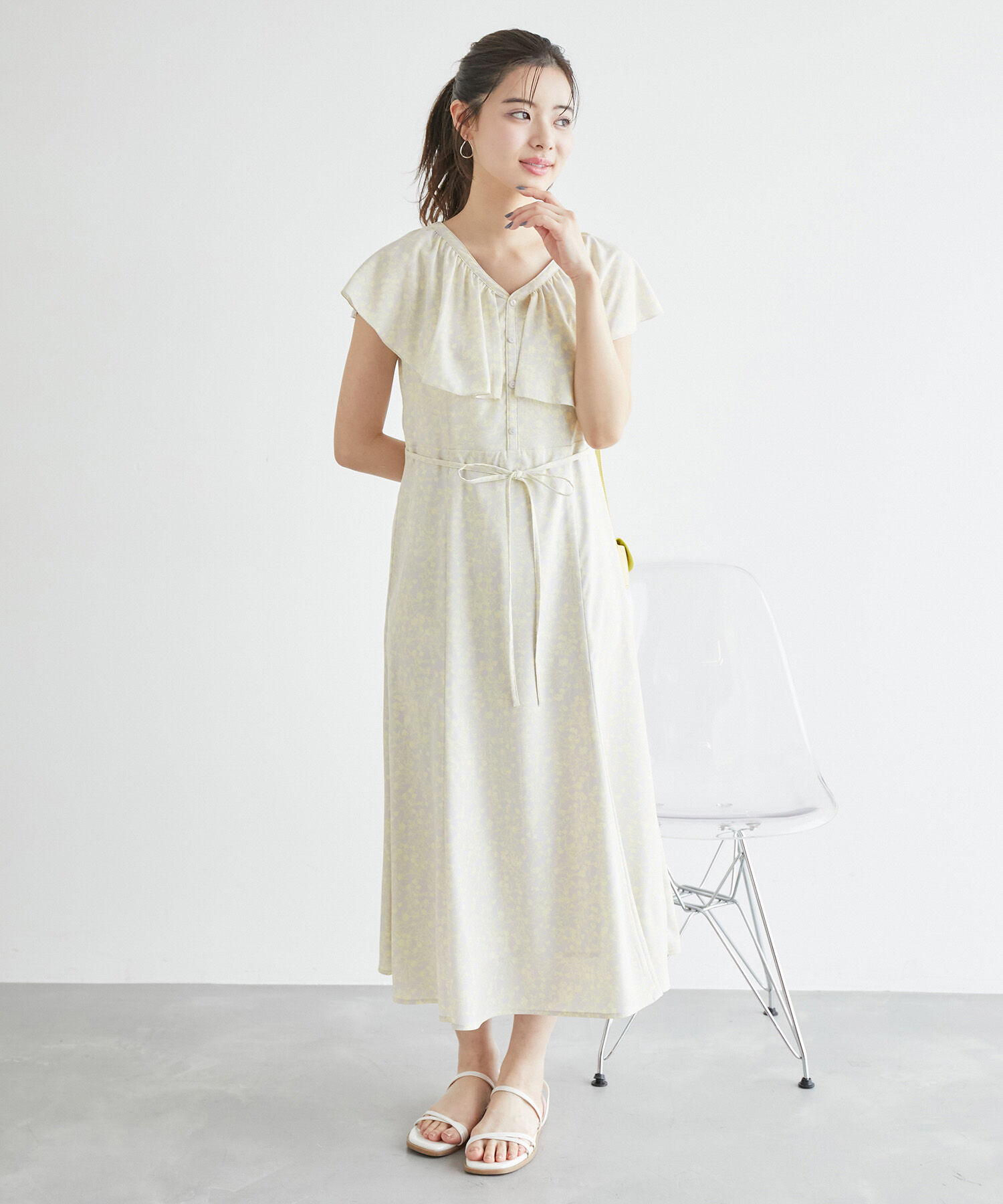 Rope&rsquo;Picnic「フラワープリントラッフルワンピース/リンクコーデ」|ワンピース|