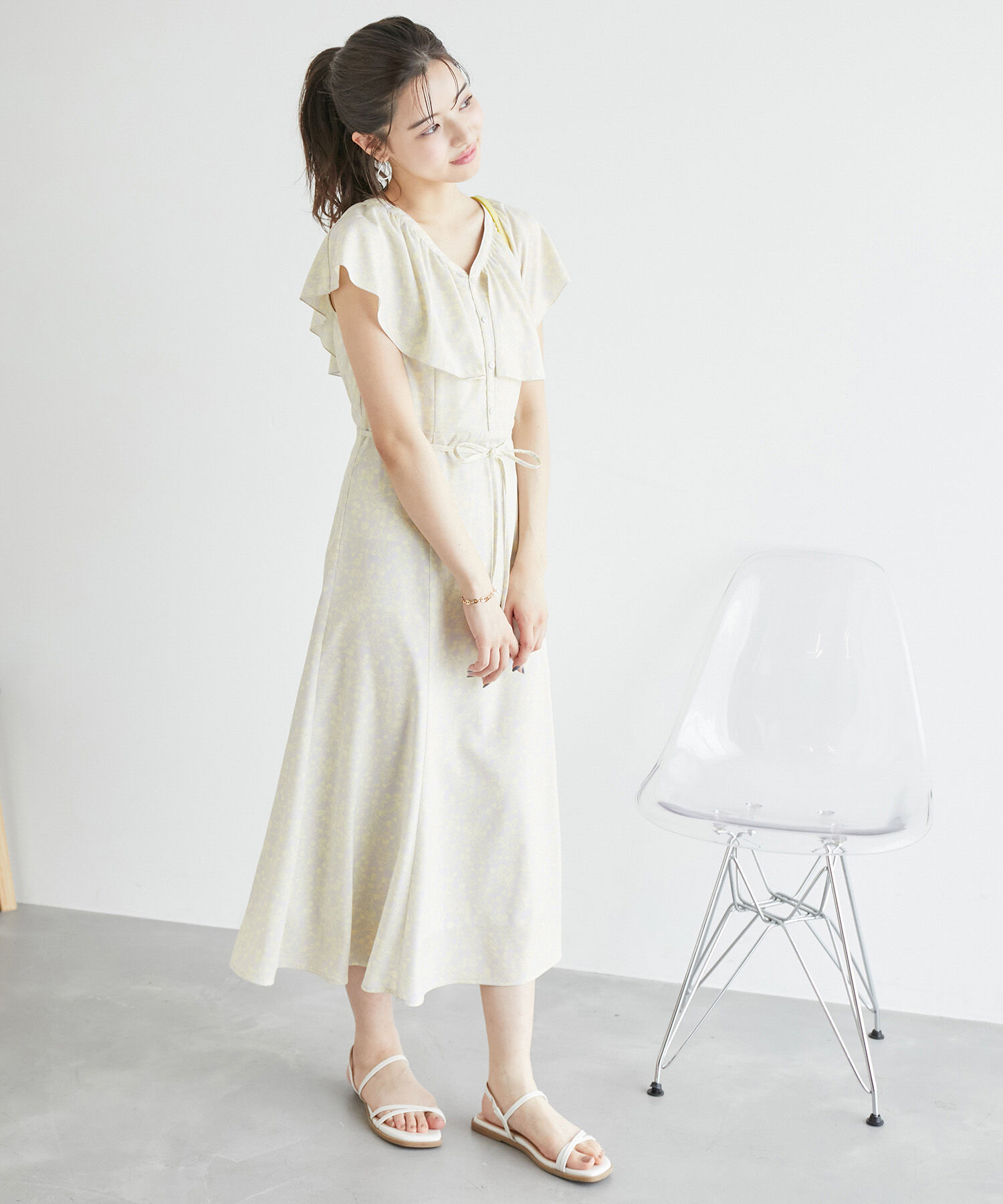 Rope&rsquo;Picnic「フラワープリントラッフルワンピース/リンクコーデ」|ワンピース|