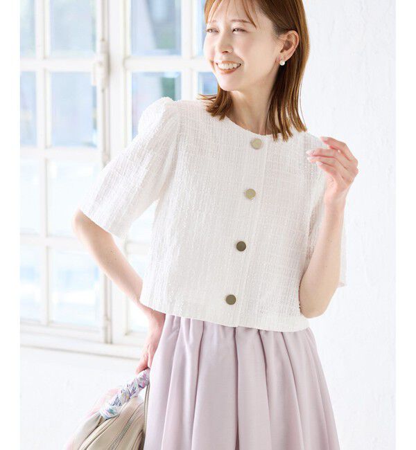 Rope&rsquo;Picnic「【サマー・ツイード】金ボタンカーディジャケット」|ノーカラージャケット|