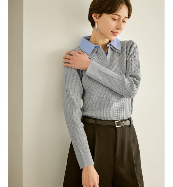 Rope&rsquo;Picnic「ダブルカラーミニケーブルニット」|ニット・セーター|