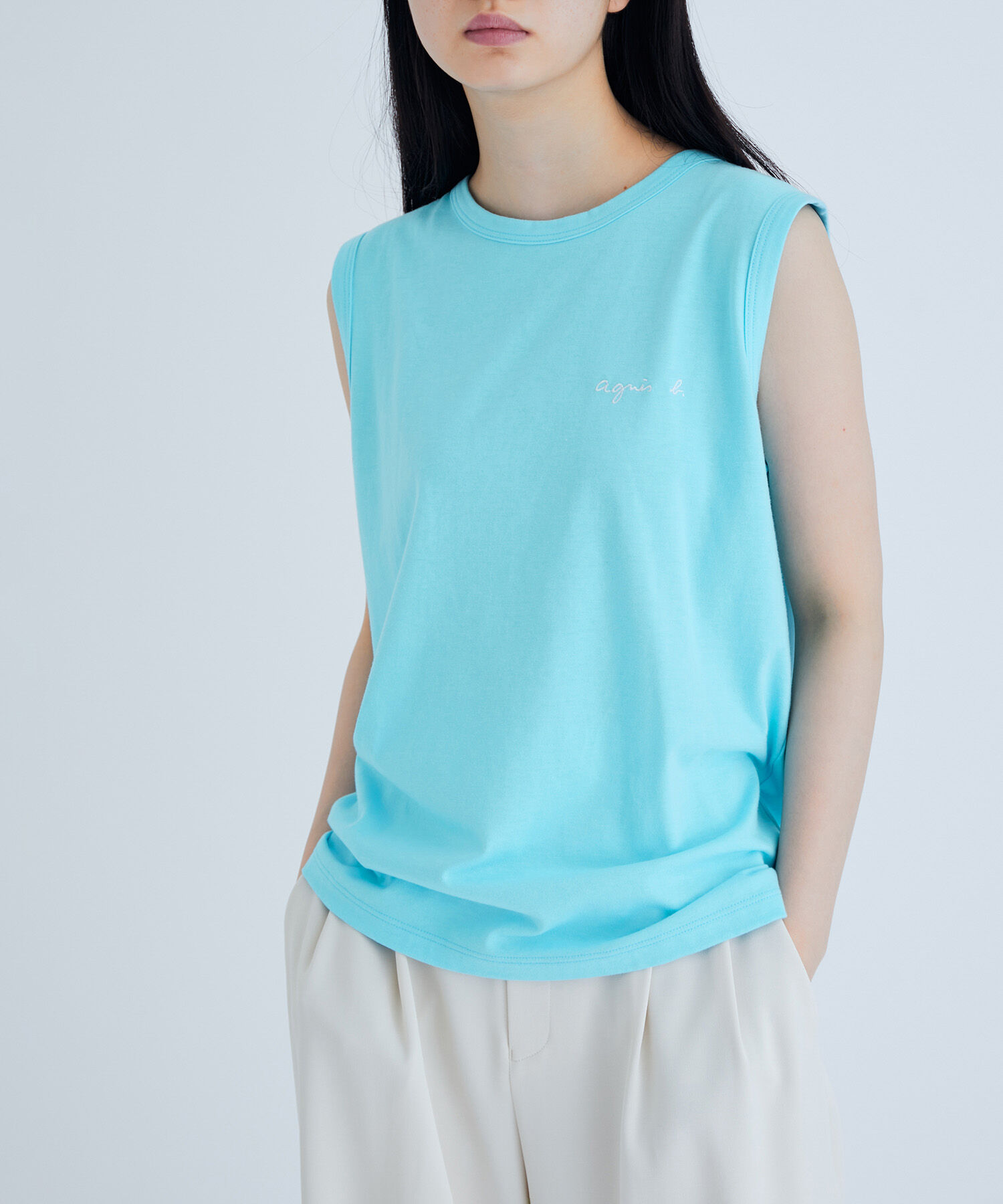 ADAM ET ROPE'「【agnes b. pour ADAM ET ROPE'】SLEEVELESS T-SHIRTS」|タンクトップ|ターコイズ(49)