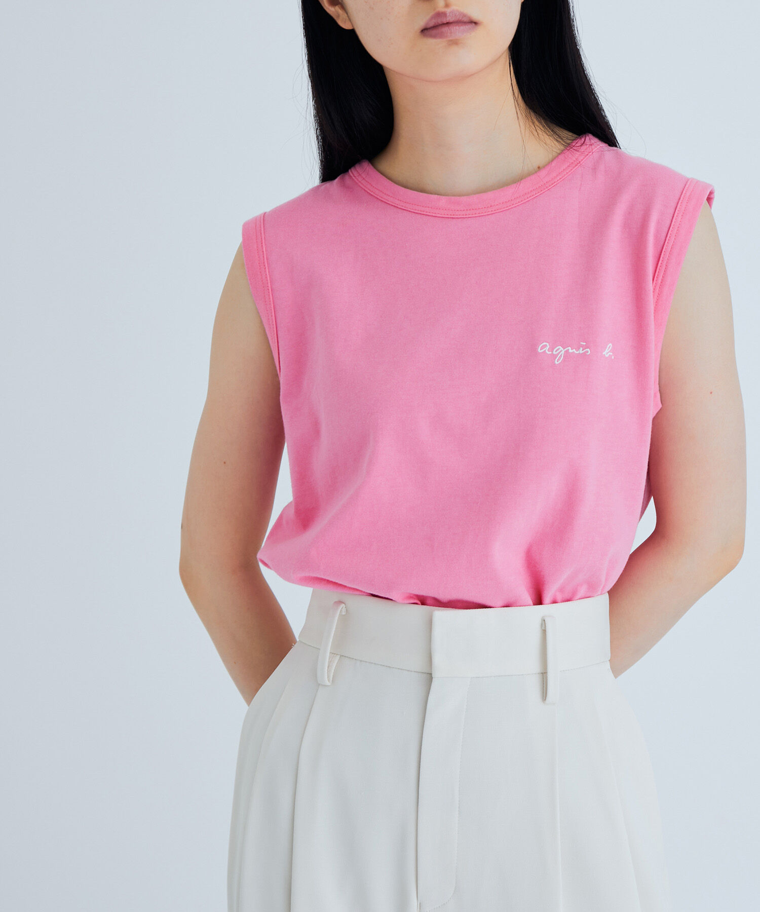 ADAM ET ROPE'「【agnes b. pour ADAM ET ROPE'】SLEEVELESS T-SHIRTS」|タンクトップ|ピンク(63)