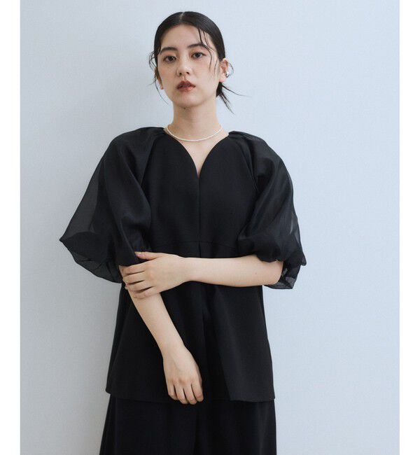 ADAM ET ROPE'「【WEB限定】シアーパフスリーブブラウス」|シャツ・ブラウス|