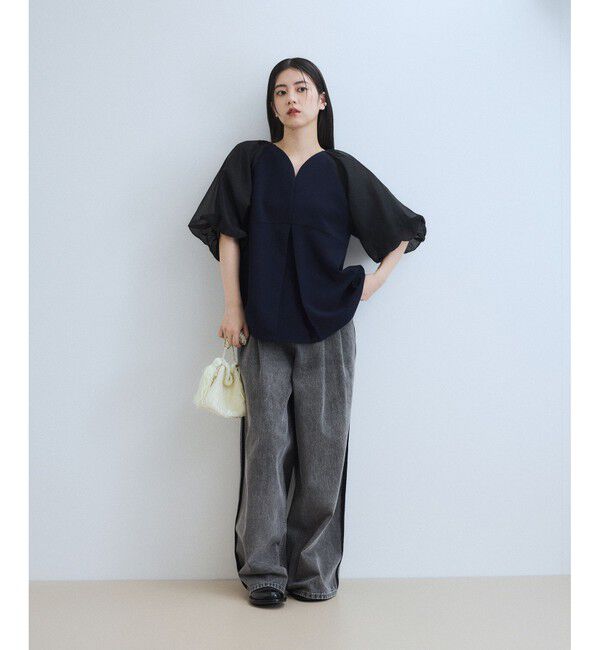 ADAM ET ROPE'「【WEB限定】シアーパフスリーブブラウス」|シャツ・ブラウス|