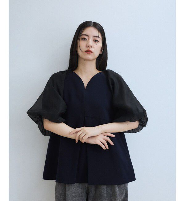 ADAM ET ROPE'「【WEB限定】シアーパフスリーブブラウス」|シャツ・ブラウス|