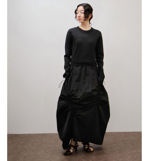 ADAM ET ROPE'「ランダムギャザーコンビワンピース」|ワンピース|ブラック(01)