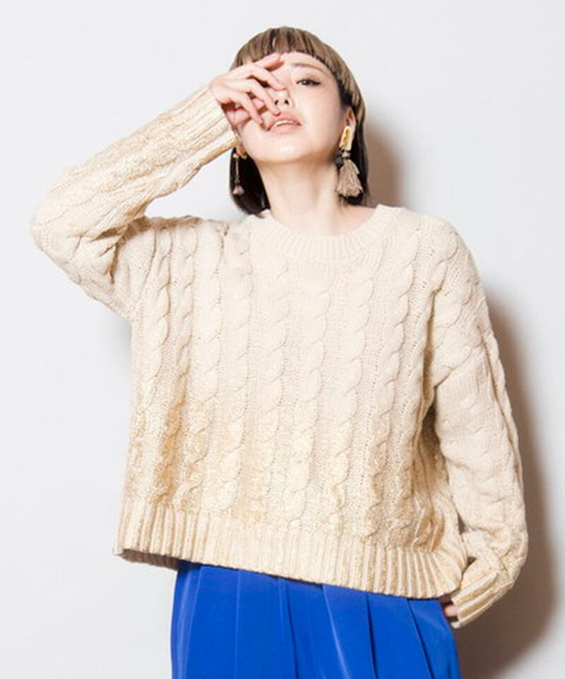  「グラデーションケーブルニットプルオーバー」|ニット・セーター|IVORY