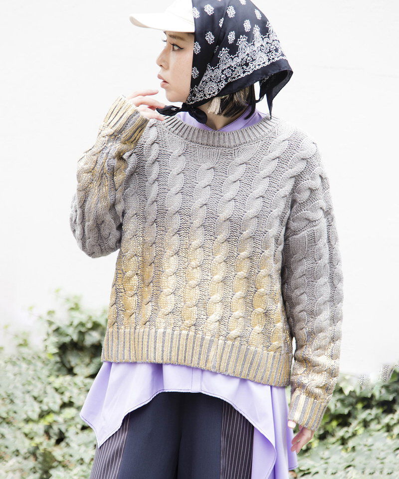  「グラデーションケーブルニットプルオーバー」|ニット・セーター|