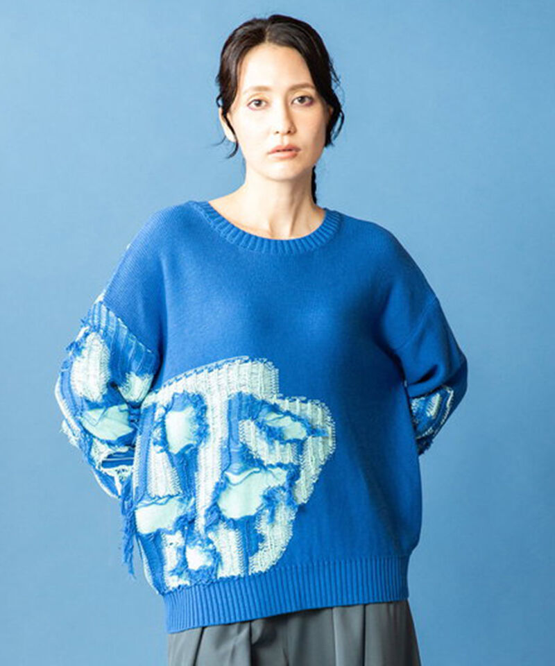  「2WAYフリンジニットプルオーバー」|ニット・セーター|BLUE