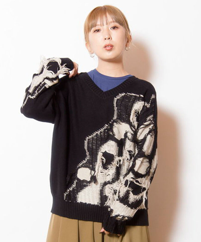  「2WAYフリンジニットプルオーバー」|ニット・セーター|BLACK