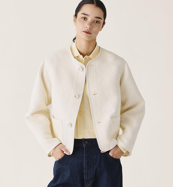 ORCIVAL「ORCIVAL | コットンポリジャカード ラウンドネックジャケット WOMEN」|ノーカラージャケット|