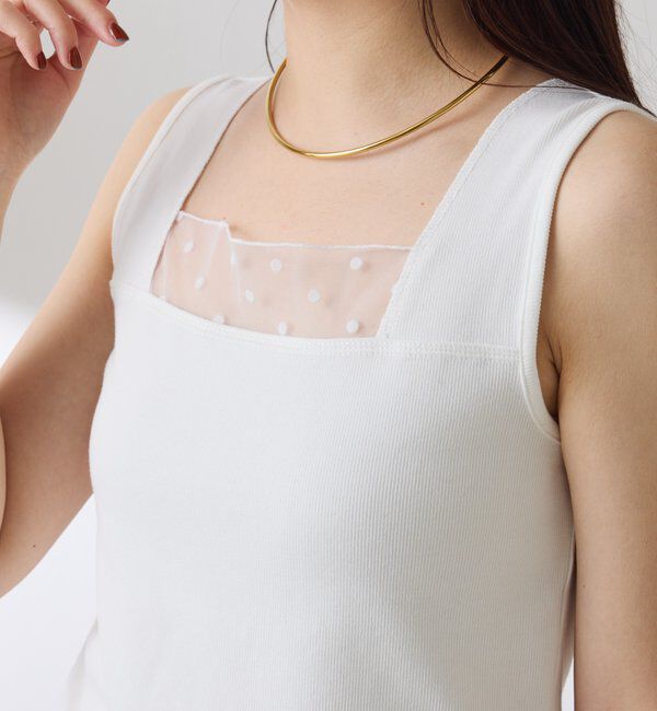  「 シアー切り替えスクエアタンクトップ」|Tシャツ・カットソー|ホワイトその他1