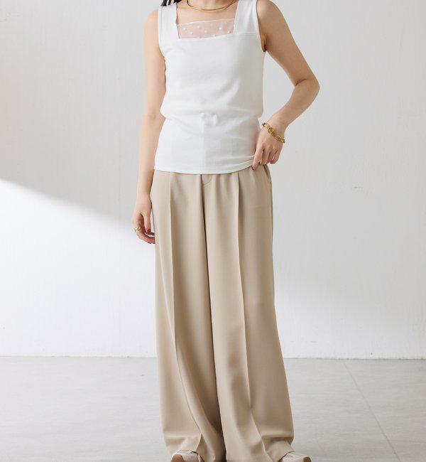  「 シアー切り替えスクエアタンクトップ」|Tシャツ・カットソー|