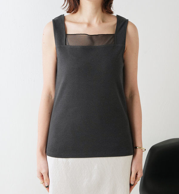  「 シアー切り替えスクエアタンクトップ」|Tシャツ・カットソー|