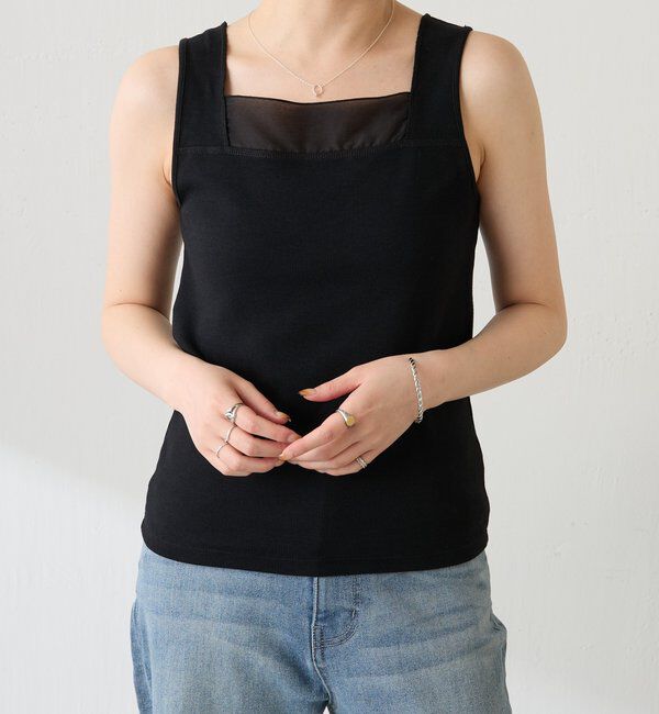  「 シアー切り替えスクエアタンクトップ」|Tシャツ・カットソー|