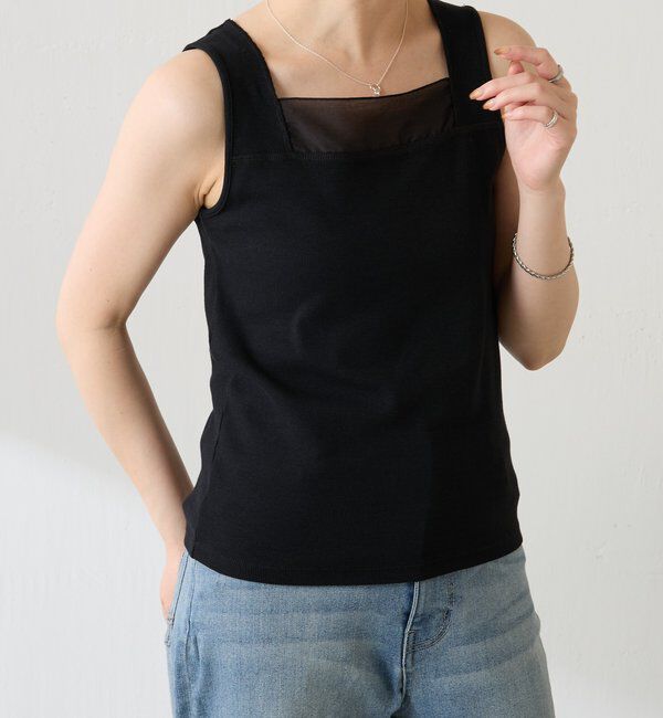  「 シアー切り替えスクエアタンクトップ」|Tシャツ・カットソー|