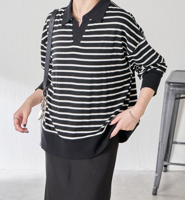  「ボーダーポンチニットソー」|Tシャツ・カットソー|ブラック