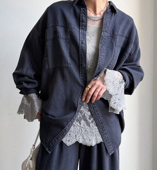  「レースフレアブラウス」|シャツ・ブラウス|グレー