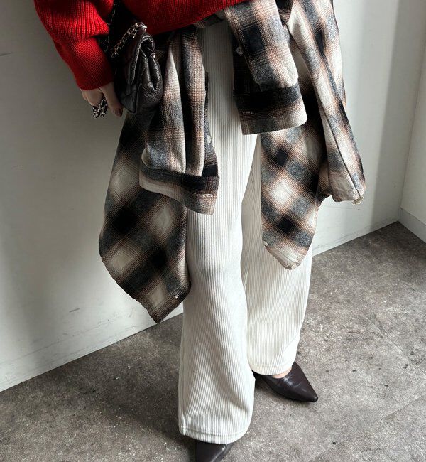  「ニットコーデュロイセミフレアイージーパンツ」|チノ|オフホワイト