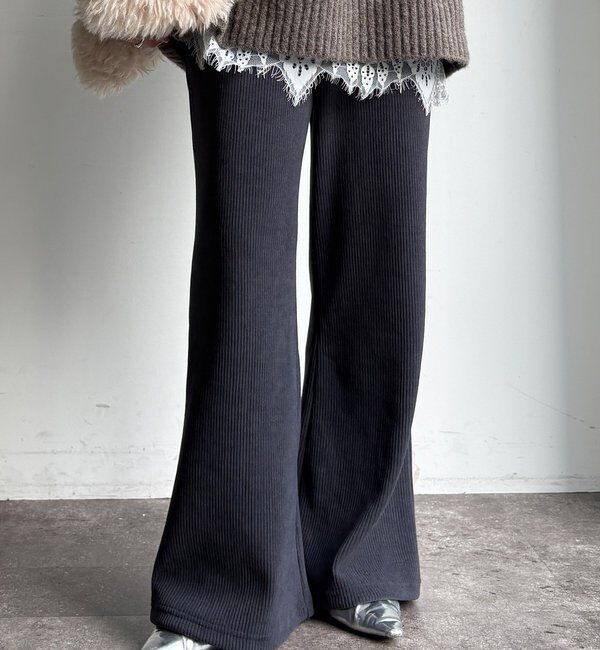  「ニットコーデュロイセミフレアイージーパンツ」|チノ|チャコールグレー